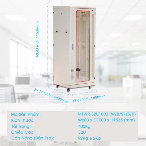 Kích thước chi tiết tủ rack 32U D1000