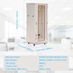 Kích thước chi tiết tủ rack 32U D600