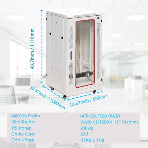 Kích thước tủ rack 22UD1000 Maxtel