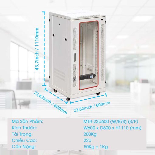 Kích thước tủ rack 22UD600 Maxtel