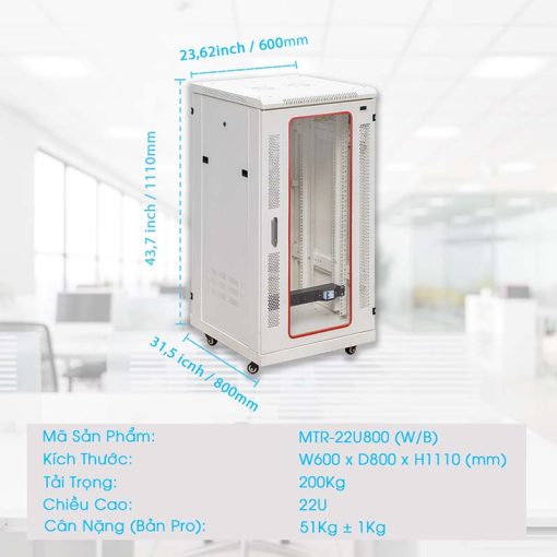 Kích thước tủ rack 22UD800