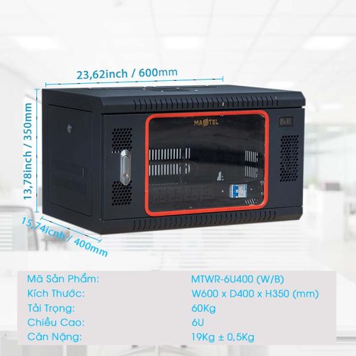 Kích thước tủ rack 6U400 Maxtel