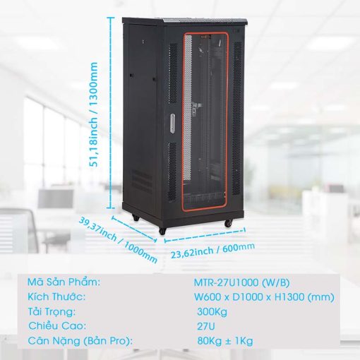 Kích thước tủ rack Maxtel 27U D1000