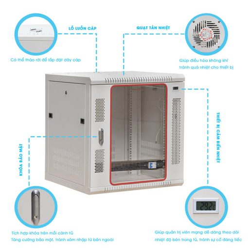 Tủ rack 12U400 Maxtel được trang bị cảm biến nhiệt độ
