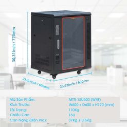 kích thước chi tiết tủ rack 15U600 Maxtel