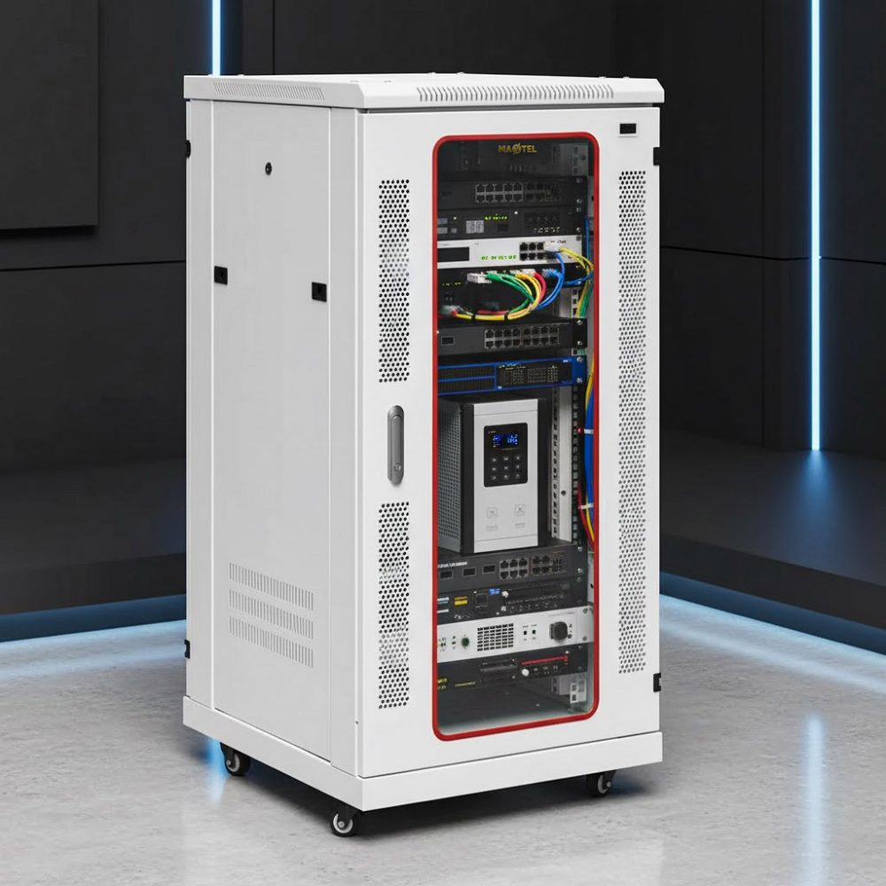 tủ mạng 22u trong showroom công nghệ