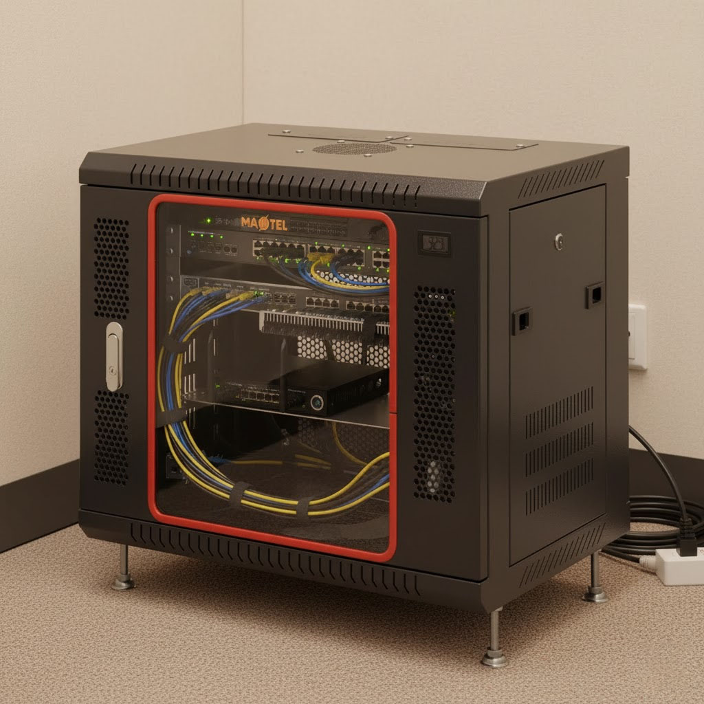 tủ rack 10u đã lắp thiết bị