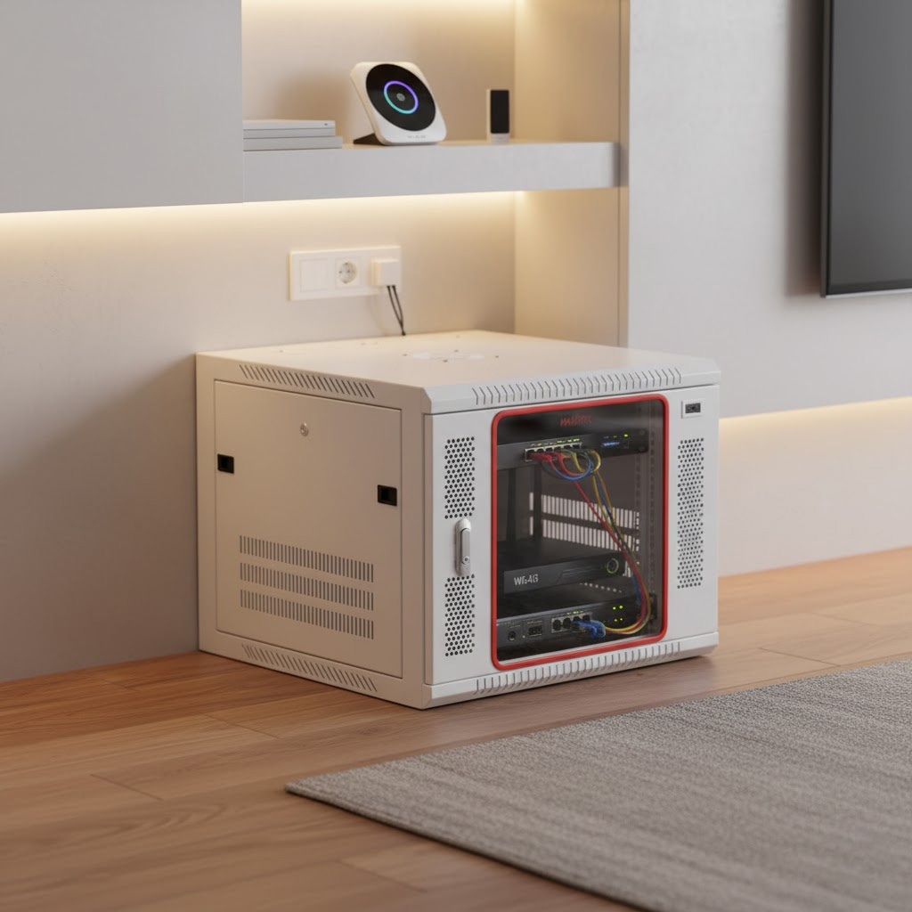 tủ rack 10u trắng treo tường trong nhà