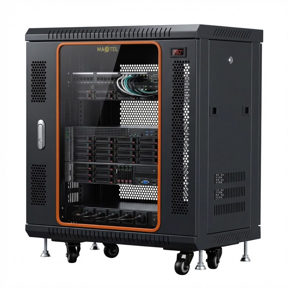 Tủ rack 12U D600 Maxtel dạng đứng màu đen