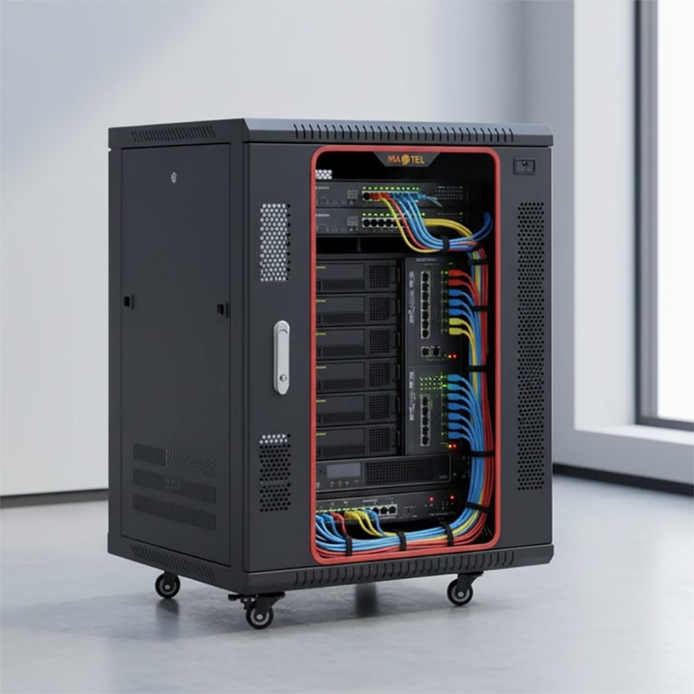 tủ rack 15u d800 trong không gian văn phòng