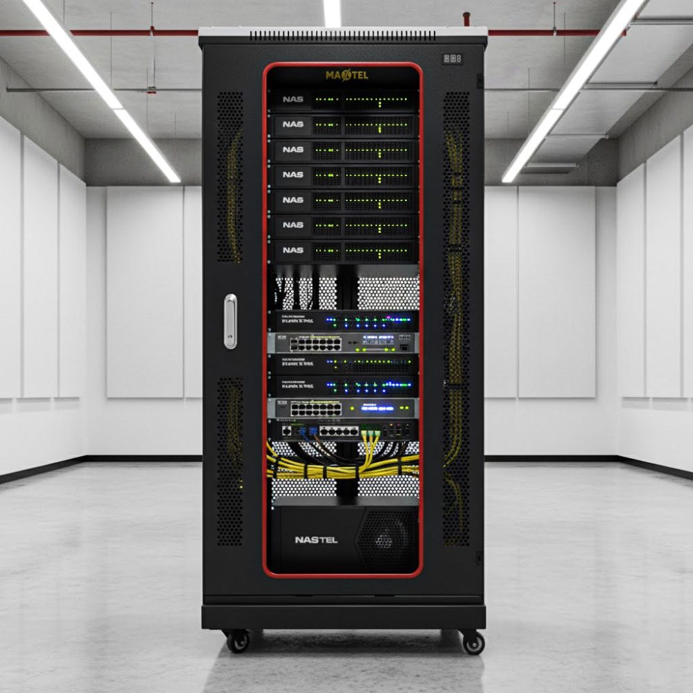 tủ rack 27u trong trung tâm lưu trữ NAS doanh nghiệp