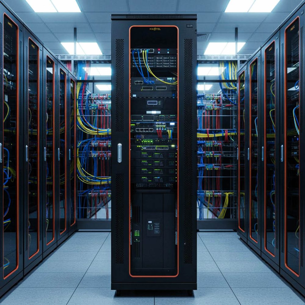 tủ rack 42u maxtel trong trung tâm dữ liệu doanh nghiệp