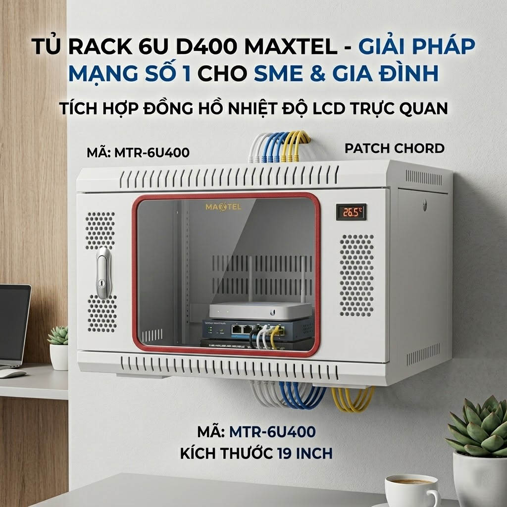 Tủ rack 6U D400 màu trắng Maxtel