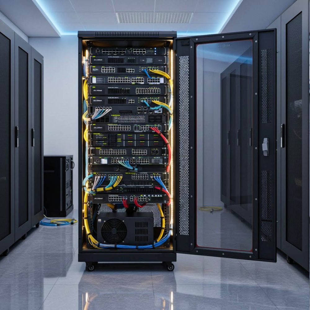 tủ rack maxtel 27u trong hệ thống mạng doanh nghiệp