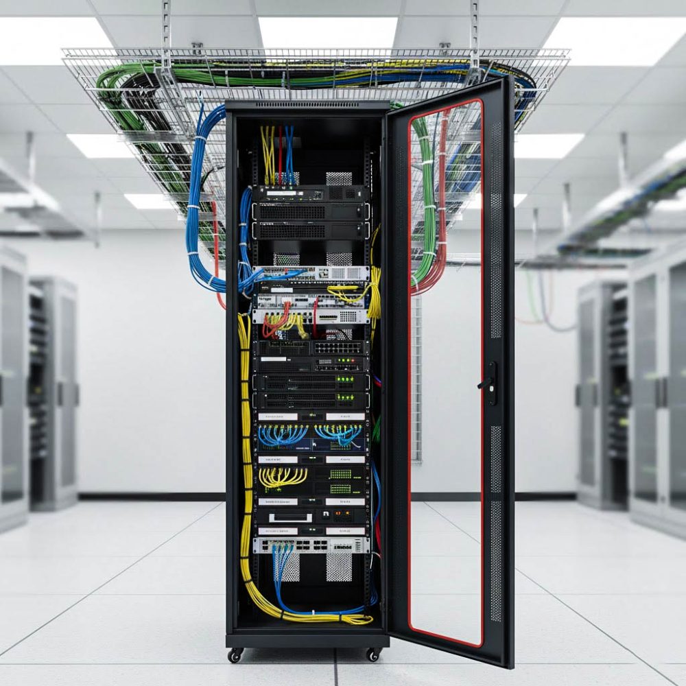 tủ rack maxtel 42u trong phòng kỹ thuật hiện đại