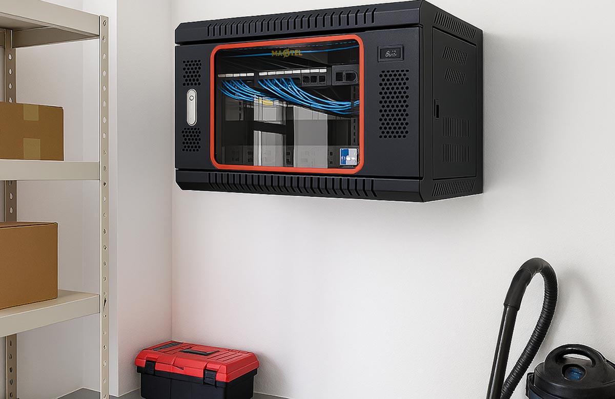 tủ rack treo tường 6U Maxtel được lắp đặt tại gia đình