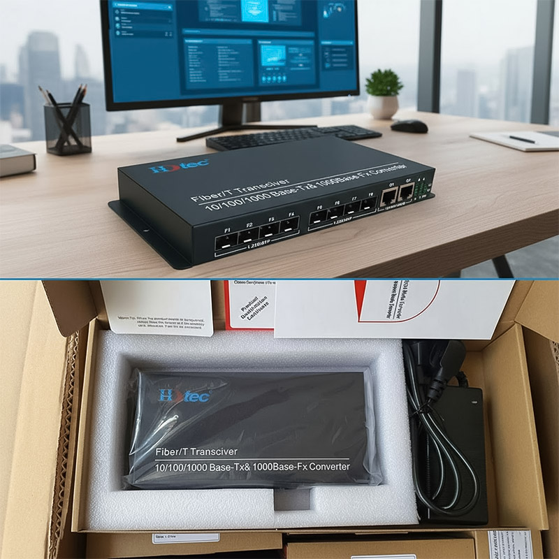 Ảnh thực tế Converter 8 cổng SFP + 2 RJ45 1G HDtec Ảnh thực tế Converter 8 cổng SFP + 2 RJ45 1G HDtec