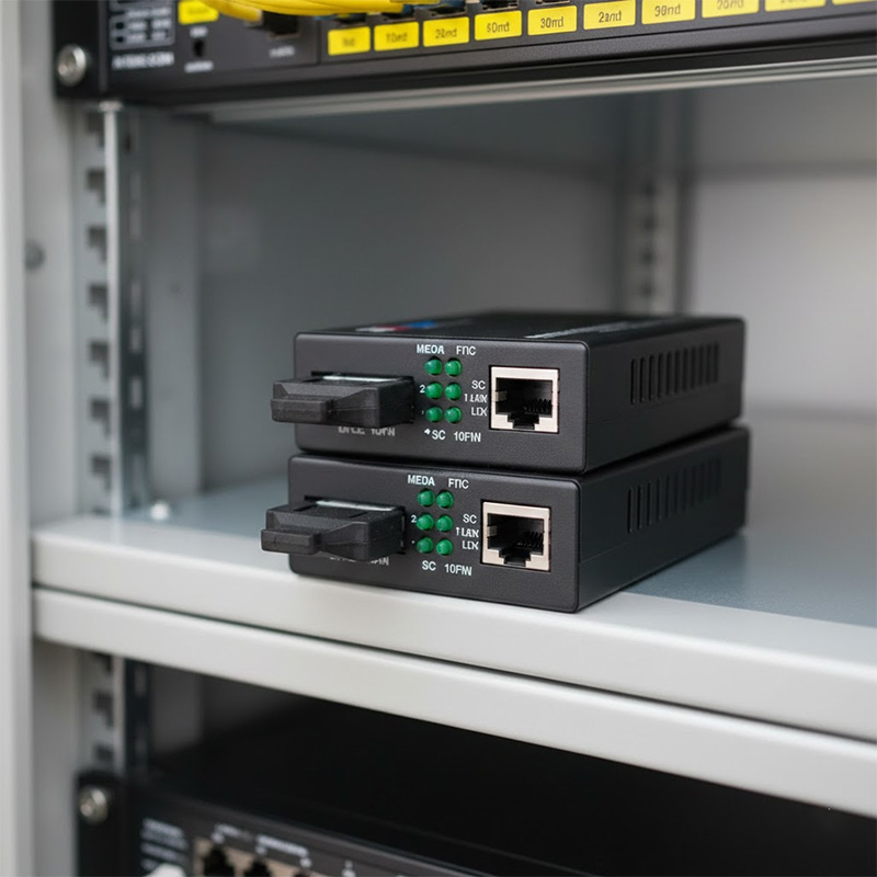 Ảnh thực tế của bộ chuyển đổi Ethernet HDtec 2 sợi quang và 1 cổng RJ45 100Mbps_1G Ảnh thực tế của bộ chuyển đổi Ethernet HDtec 2 sợi quang và 1 cổng RJ45 100Mbps_1G