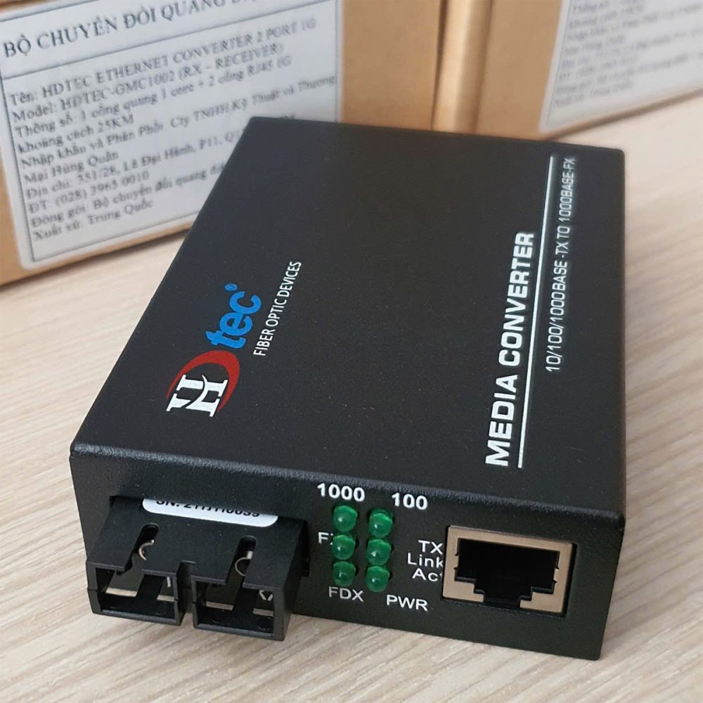Bộ chuyển đổi Ethernet 2 sợi quang và 1 cổng RJ45 100Mbps1G HDtec (3)