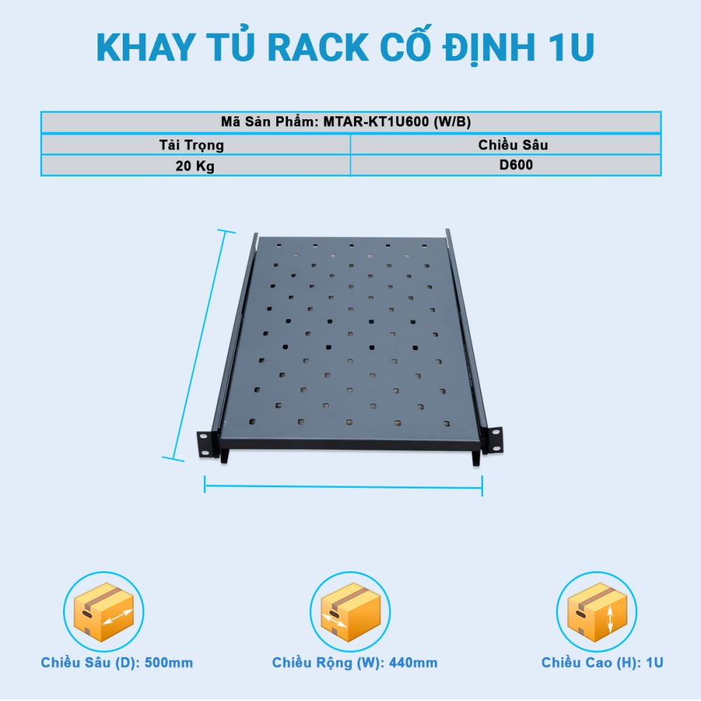 Chi tiết kích thước của khay trượt tủ rack 1UD600 Maxtel