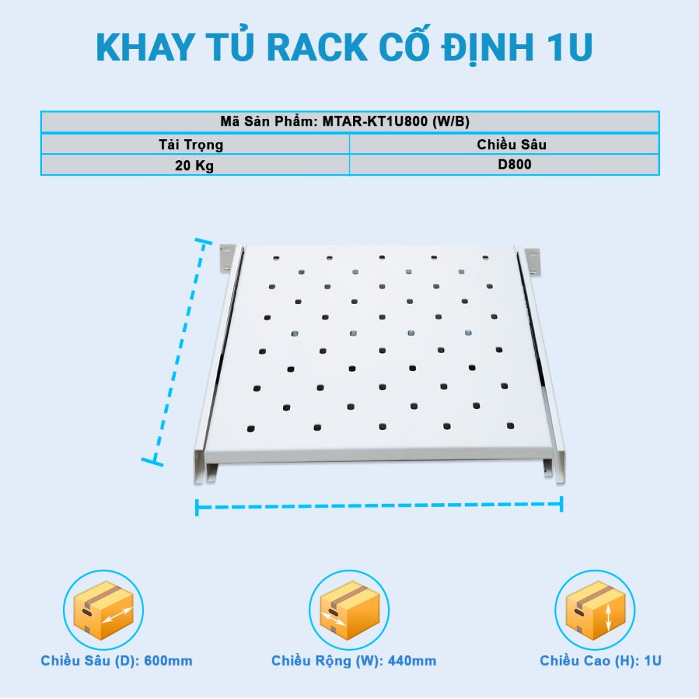 Các kích thước của khay trượt tủ rack 1UD800 Maxtel
