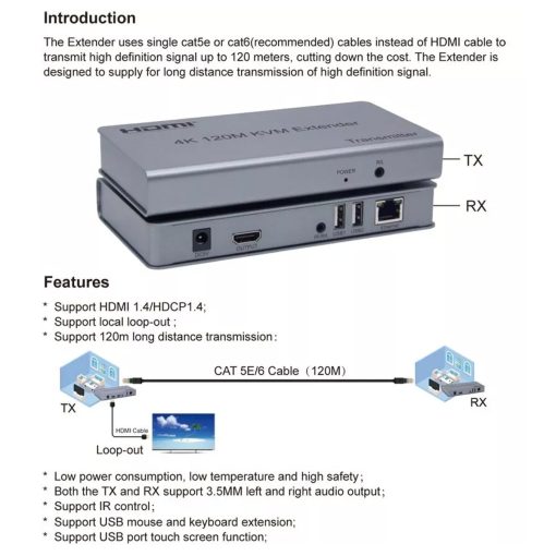 HDTEC HDMI KVM 120M 4K (Có USB, Loop) (Bộ mở rộng HDMI 120m 4K) (7)