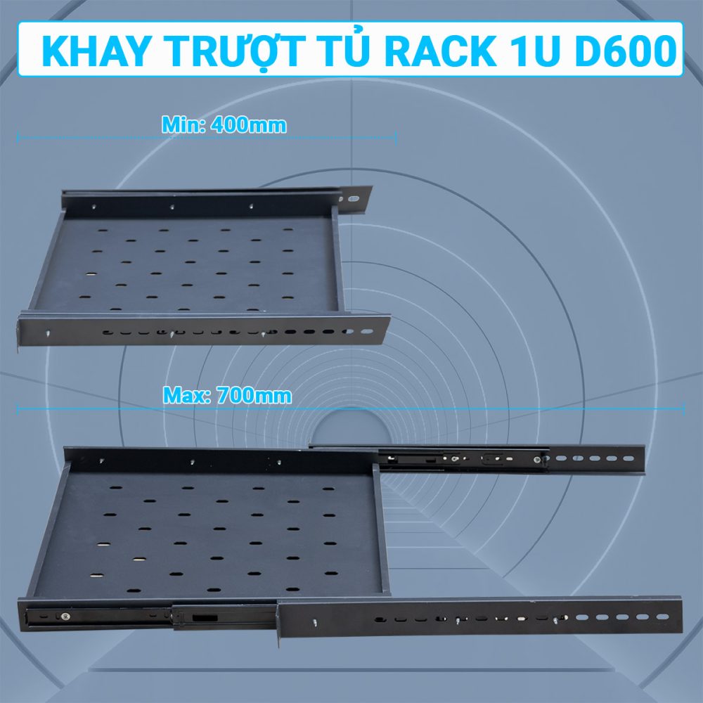 Chi tiết kích thước khay trượt tủ rack 1UD600 Maxtel
