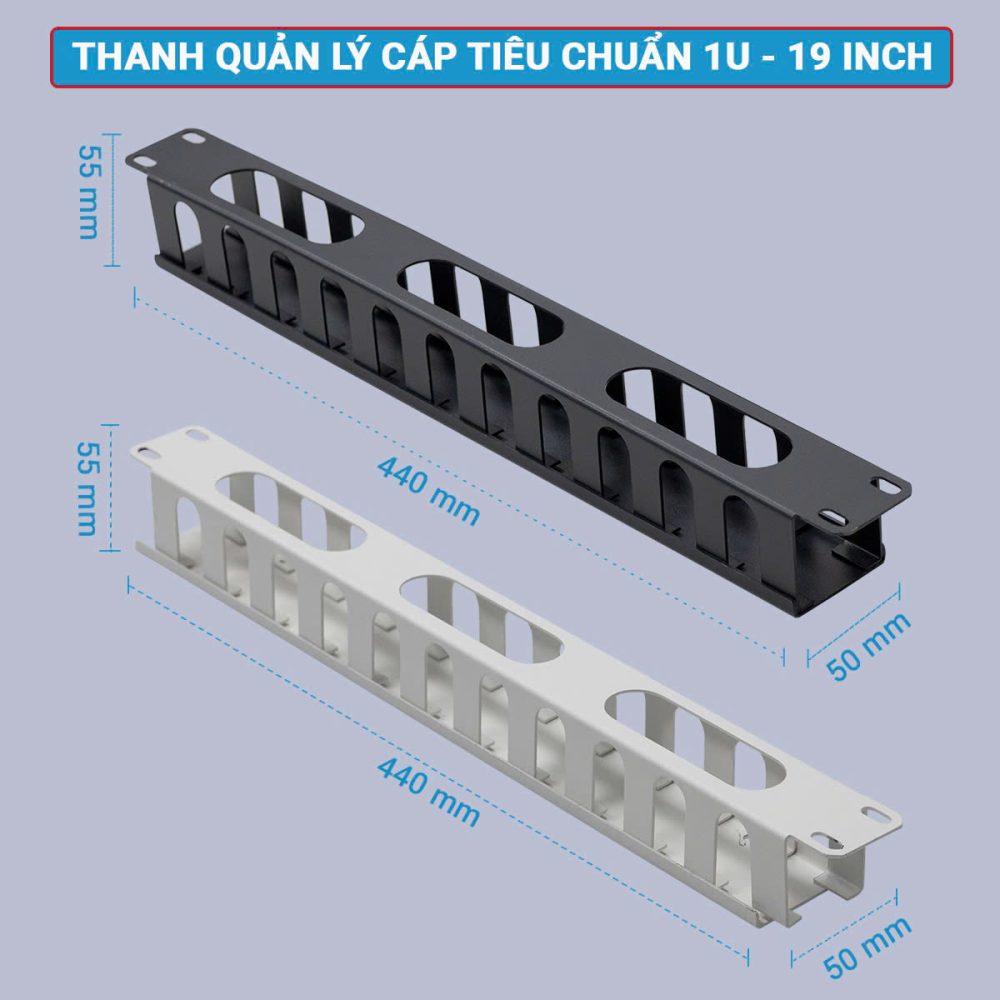 Các thông số kích thước thanh quản lý cáp 1U chuẩn 19inch