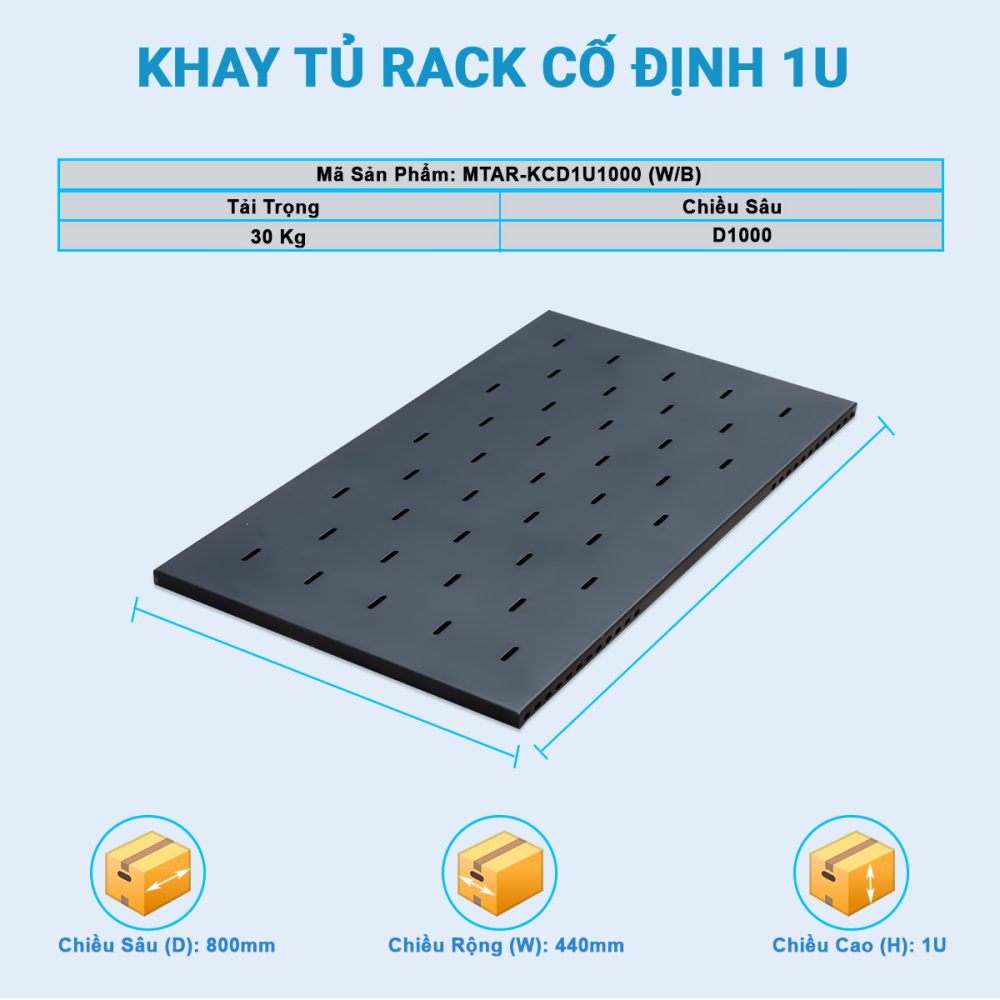 Chi tiết kích thước khay tủ rack 1UD1000 Maxtel