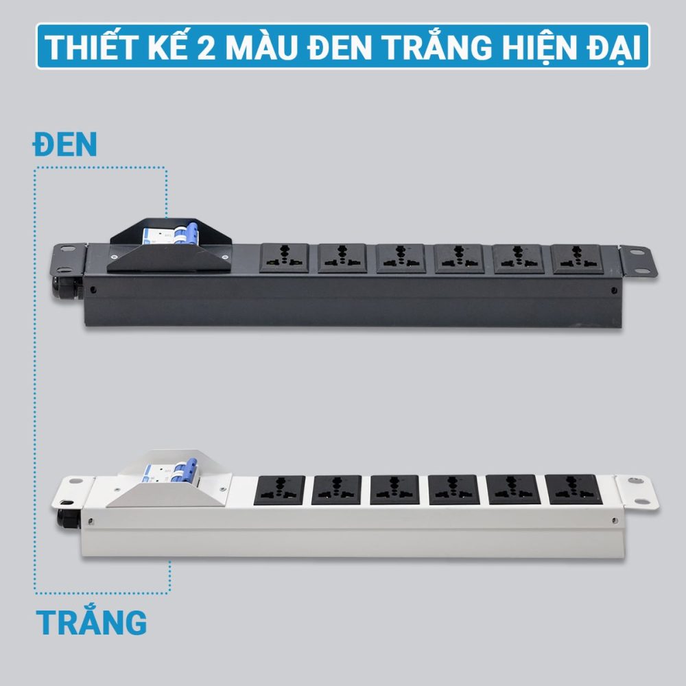 Thanh nguồn PDU 6 ổ Maxtel có hai tùy chọn màu sắc trắng và đen