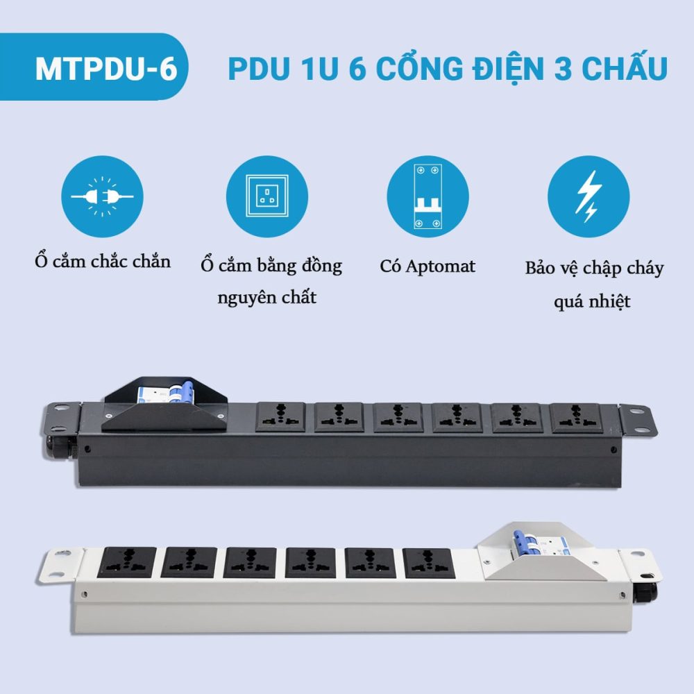 Thiết kế đặc biệt của thanh nguồn Maxtel PDU 6 ổ đa năng có át