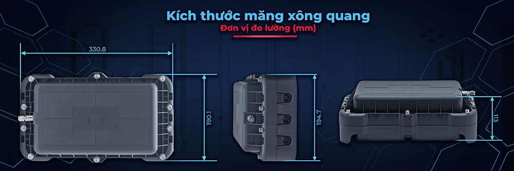 Kích thước Măng xông quang cống ngầm 12-96FO 3 vào 3 ra AJW