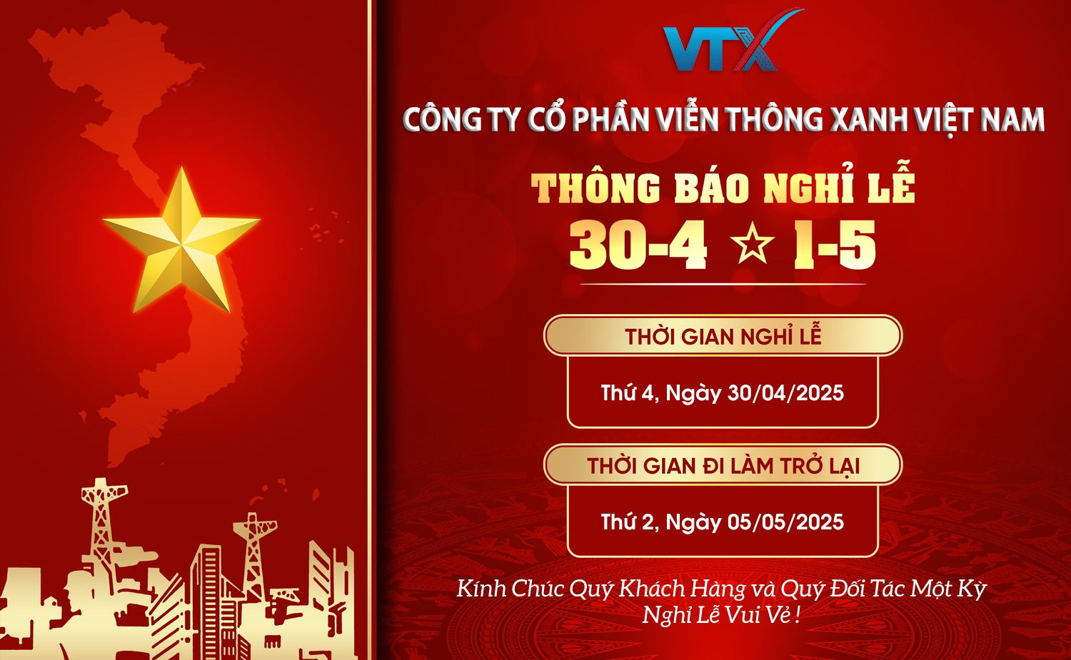 THÔNG BÁO NGHỈ LỄ 30-4