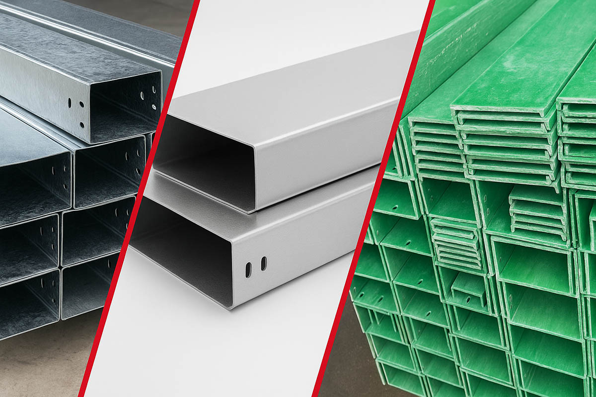 Thang máng cáp được làm từ Thép tráng kẽm, nhôm hoặc composites