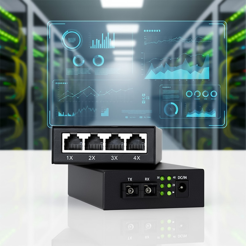 Các cổng kết nối của bộ chuyển đổi quang điện Upcom MC104-S-20 4x10_100M Base-T(X)+1x100M FX.... Các cổng kết nối của bộ chuyển đổi quang điện Upcom MC104-S-20 4x10_100M Base-T(X)+1x100M FX....