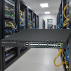 MẶt trước góc nghiêng trái Switch Planet XGS-6350-24X2C Layer 3 24x10G SFP+ + 2x100G QSFP28