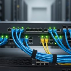 Ảnh chụp cận cảnh các cổng kết nối bộ chuyển mạch AirPro AP-BSG6750M-18X-P-6XQ