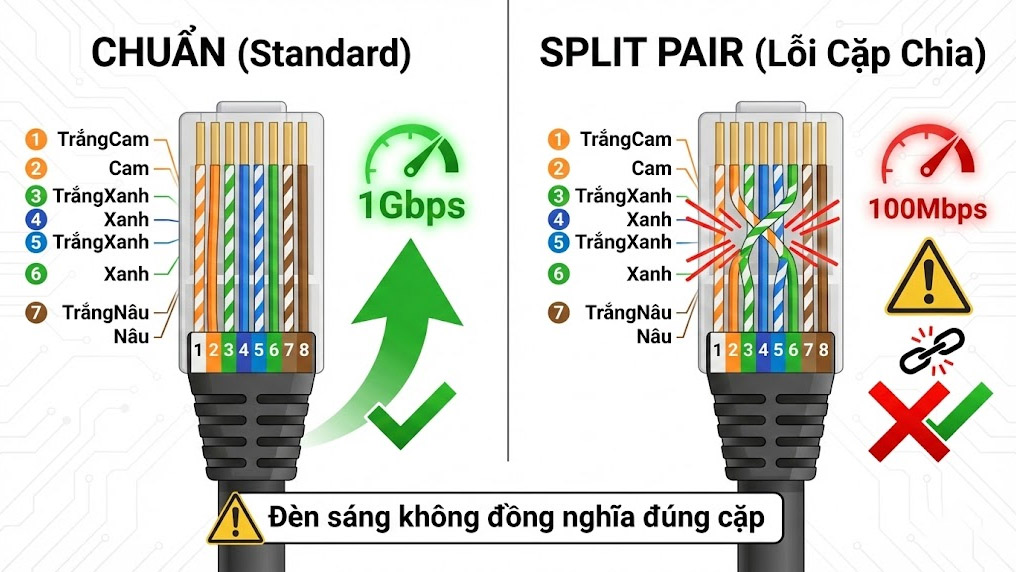 Bạn nghĩ rằng cứ đèn nháy đủ 8 bóng là dây mạng ngon