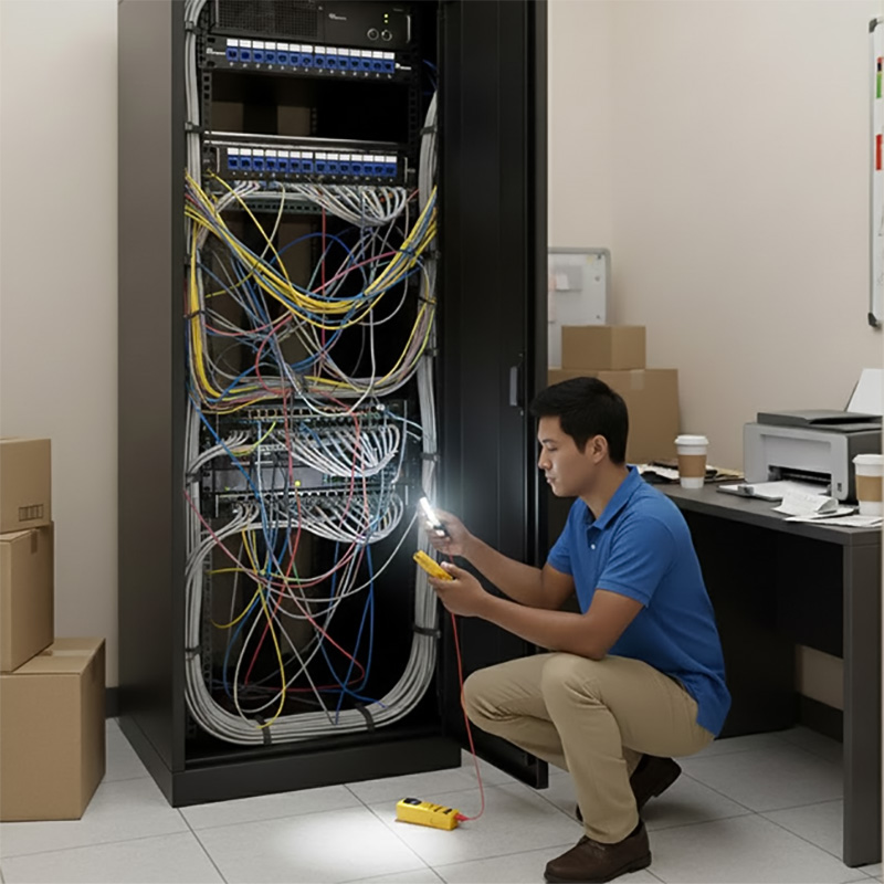 Patch panel Cat6 UTP ANCOMTECK 16 cổng ACT-16S1U được lắp đặt trong tủ mạng Patch panel Cat6 UTP ANCOMTECK 16 cổng ACT-16S1U được lắp đặt trong tủ mạng