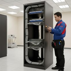 Patch panel Cat6 UTP ANCOMTECK 16 cổng ACT-16S1U được lắp đặt trong tủ rack