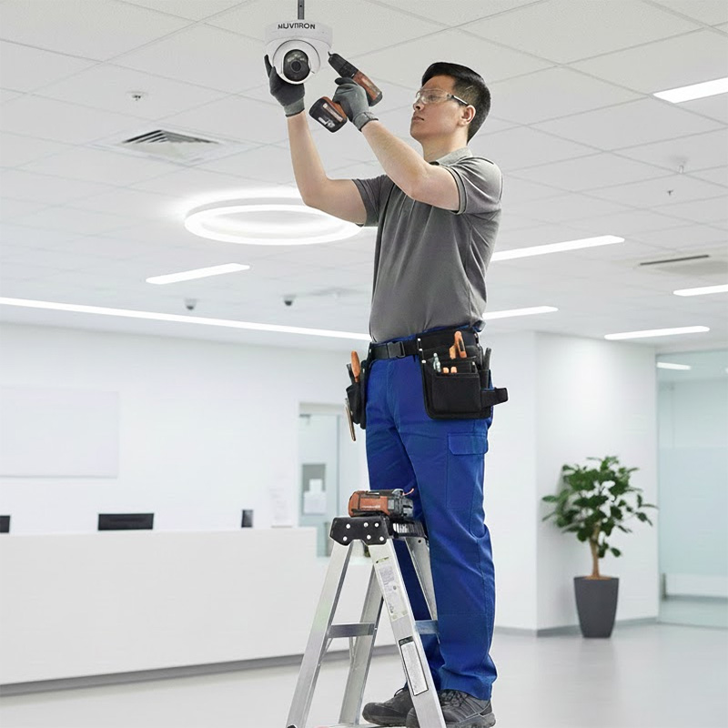 Camera DOME hồng ngoại HUVIRON HU-ND222DM_I3E 2MP đang được lắp đặt