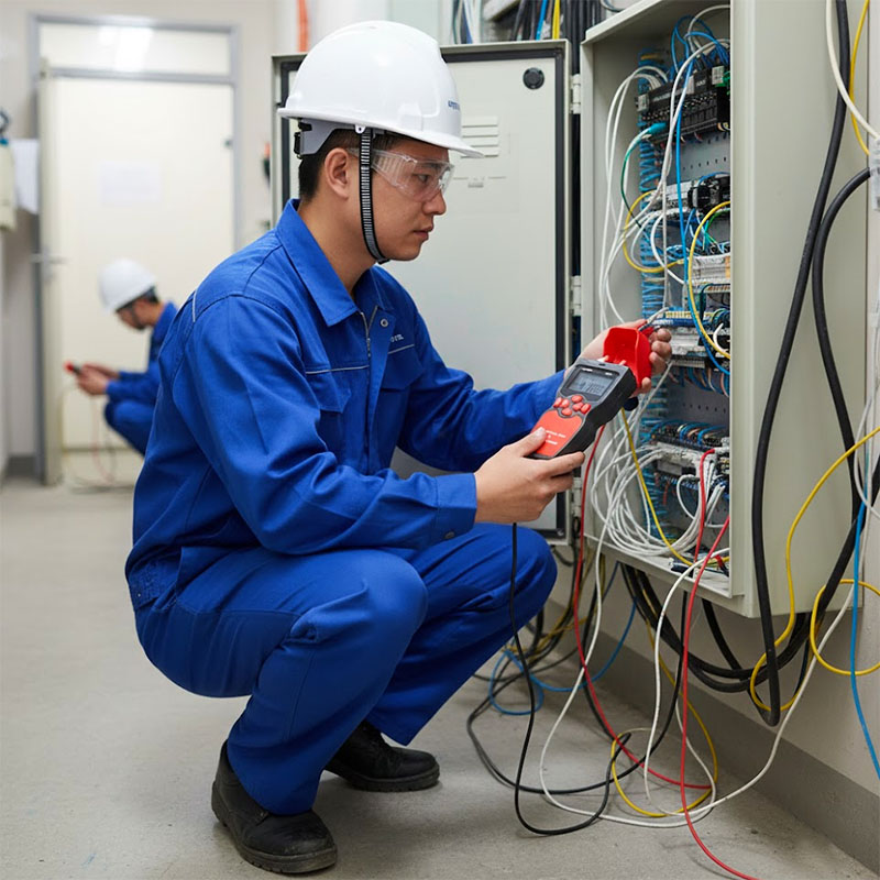 Kỹ thuật viên đang sử dụng Máy đo công suất quang và soi lỗi sợi quang NOYAFA NF-907C... Kỹ thuật viên đang sử dụng Máy đo công suất quang và soi lỗi sợi quang NOYAFA NF-907C...