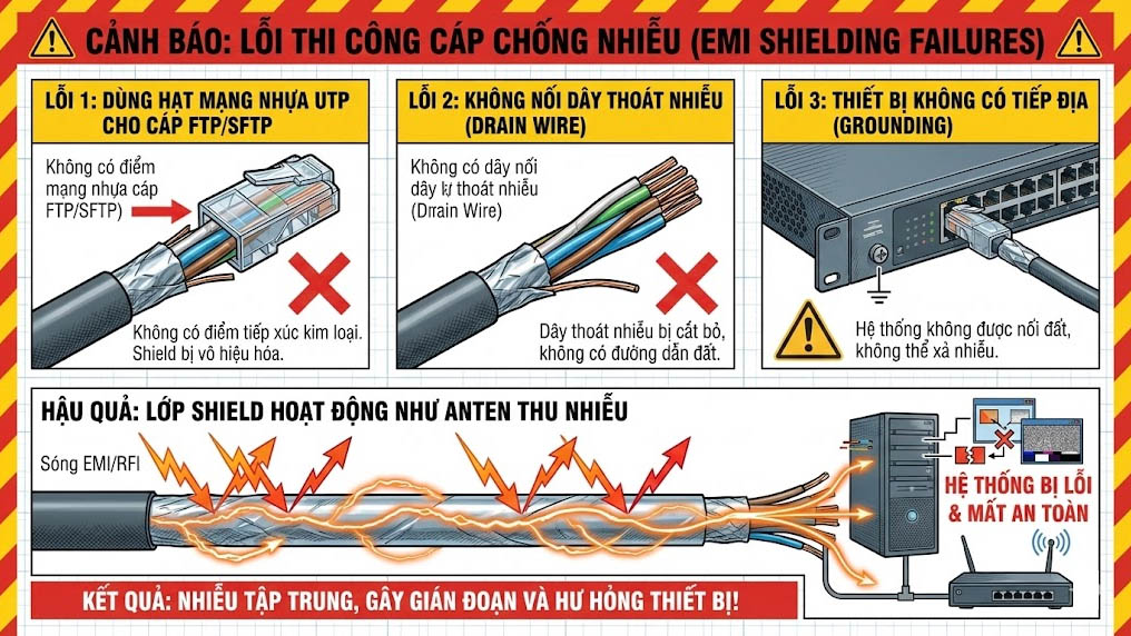 lỗi thi công cáp chống nhiễu