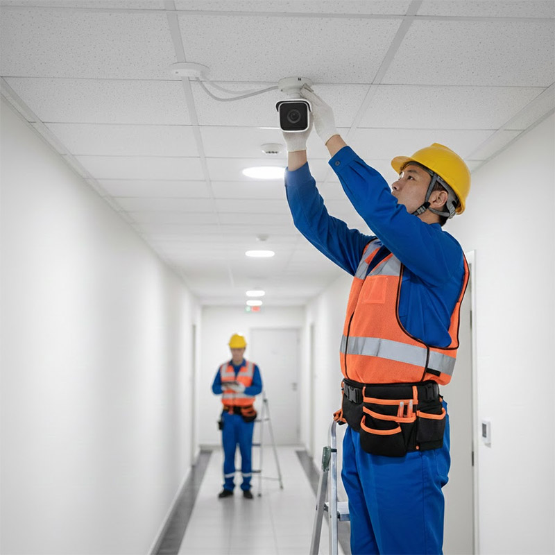 Camera BULLET hồng ngoại HUVIRON HU-NP244_I6E được lắp đặt tại hành lang chung cư