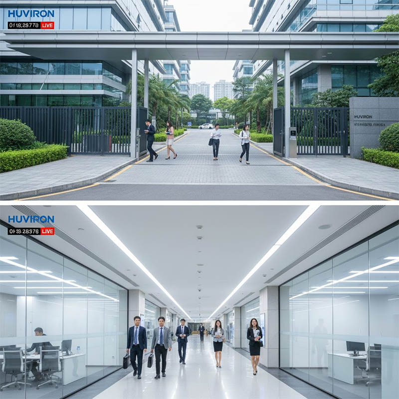 Camera hồng ngoại HUVIRON HU-NZ8325_I20E 8MP được lắp đặt trong tòa nhà