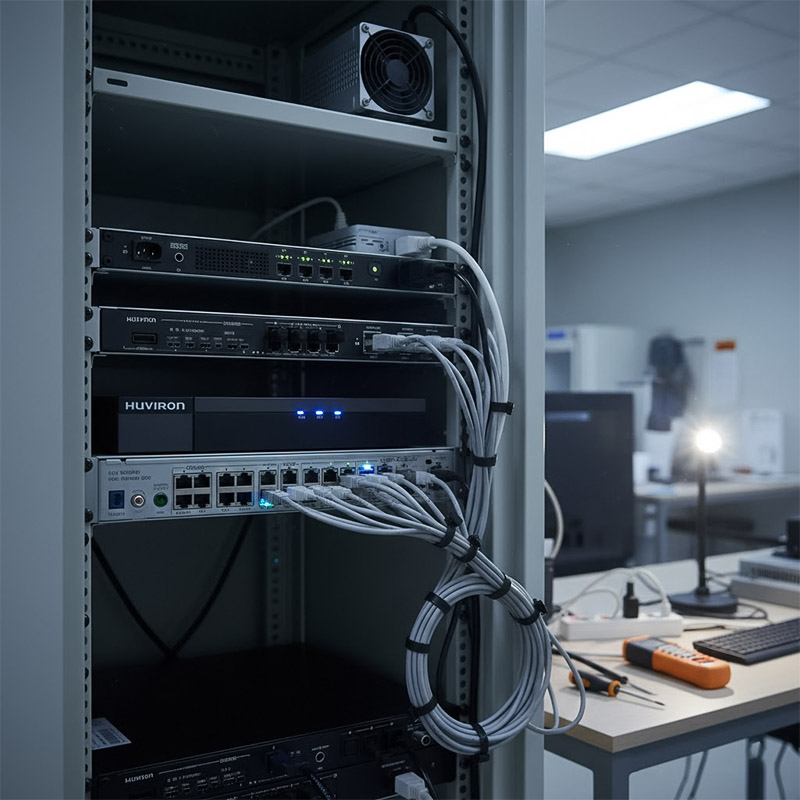 Đầu ghi hình Huviron HU-RN2209M 9 kênh được lắp đặt trong tủ mạng