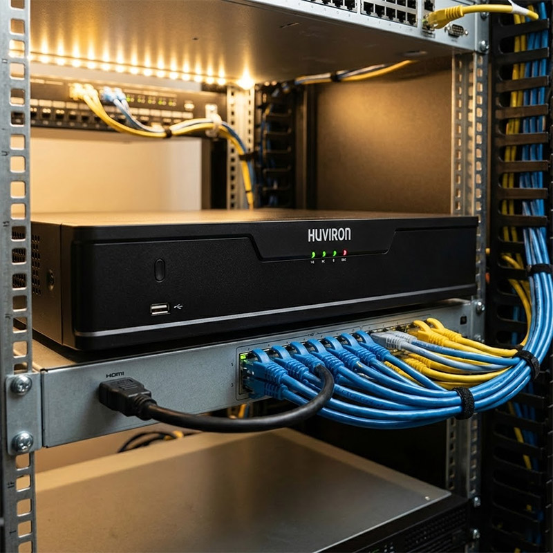 Đầu ghi hình Huviron HU-RN4232M-V2 lắp đặt trong tủ rack