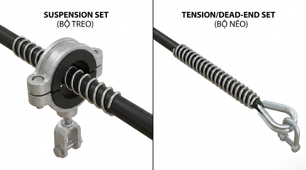 so sánh bộ treo néo cáp quang