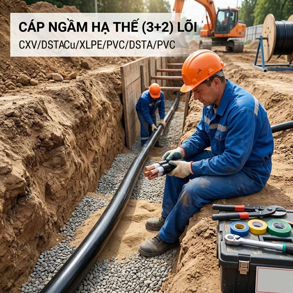 Cáp ngầm 3 2 lõi hạ thế CXV DSTA