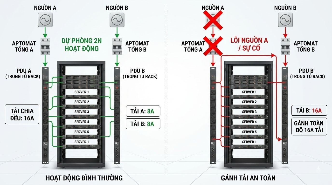 Dự phòng tải trọng 2N cho tủ rack